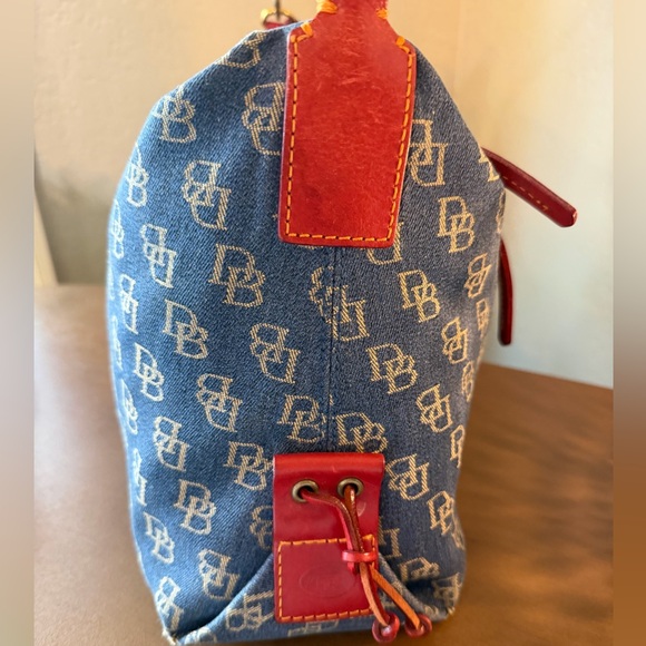 Dooney & Bourke Vintage Blue Denim Signature Monogram w/ Red LeatherShoulder Bag - Picture 3 of 16